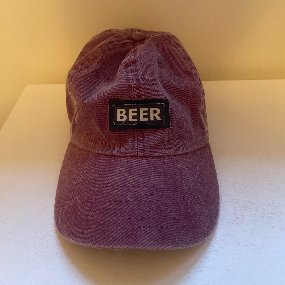 "Beer" baseball cap in maroon/red/ burgundy